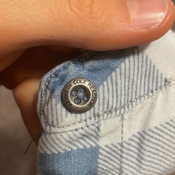 plaid denim button down open vest - Picture 5 of 6